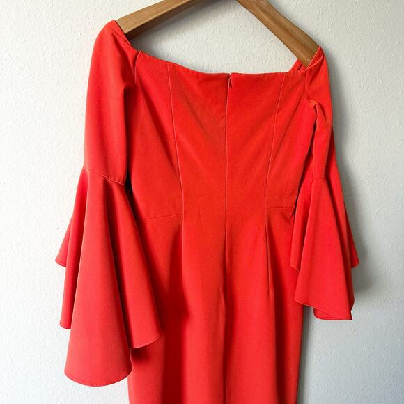 Milly Off-Shoulder Red-Orange Midi Dress - Picture 5 of 16